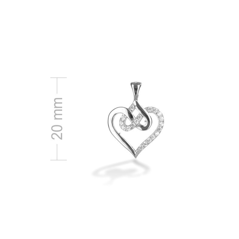 Stříbrný přívěsek - srdíčko, čiré kulaté zirkony