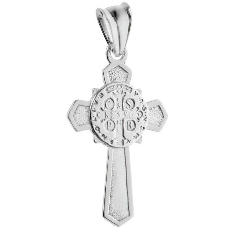 Stříbrný přívěsek - kříž s medailkou sv. Benedikta