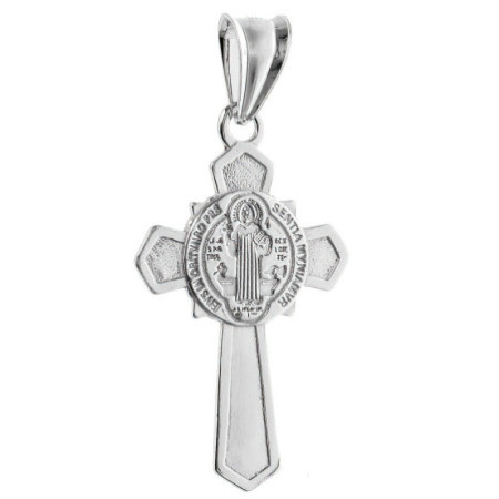 Stříbrný přívěsek - kříž s medailkou sv. Benedikta