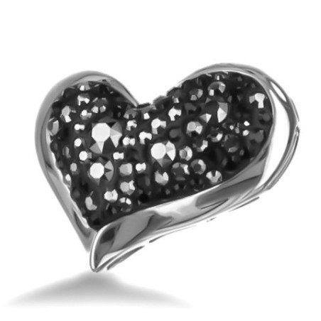 Stříbrný přívěsek - srdíčko, černé křišťály Swarovski