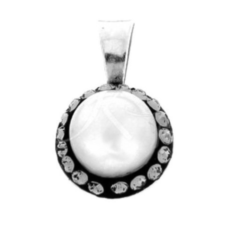 Stříbrný přívěsek - křišťály Swarovski, bílá syntetická perla ve tvaru kuličky