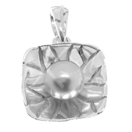 Stříbrný přívěsek - bílá syntetická perla ve tvaru kuličky