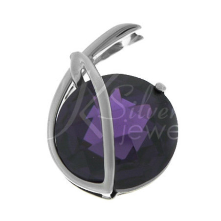 Stříbrný přívěsek - fialový kulatý zirkon