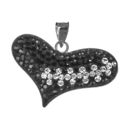 Stříbrný přívěsek - srdíčko, černé křišťály Swarovski