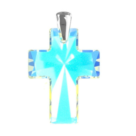 Stříbrný přívěsek - křížek, AB křišťál Swarovski
