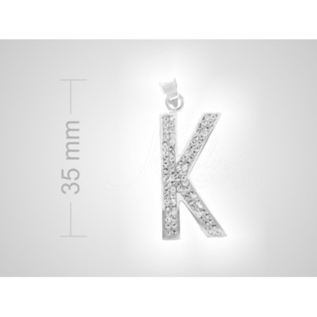 Stříbrný přívěsek - písmeno K, čiré křišťály Swarovski