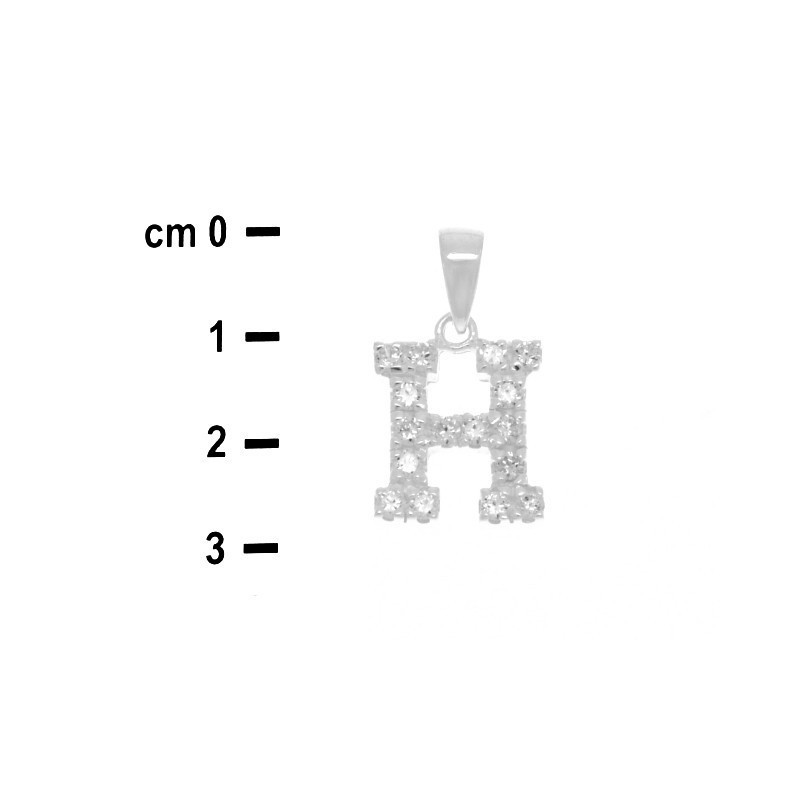 Stříbrný přívěsek - písmeno H, čiré kulaté zirkony