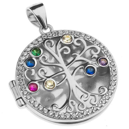 Stříbrný přívěsek na fotku - strom života, barevné kulaté zirkony