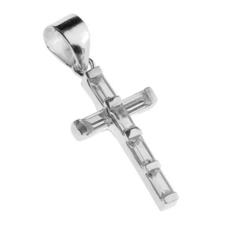 Stříbrný přívěsek - křížek, čiré zirkony ve tvaru obdélníku