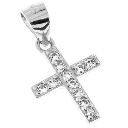 Stříbrný přívěsek - křížek, čiré kulaté zirkony