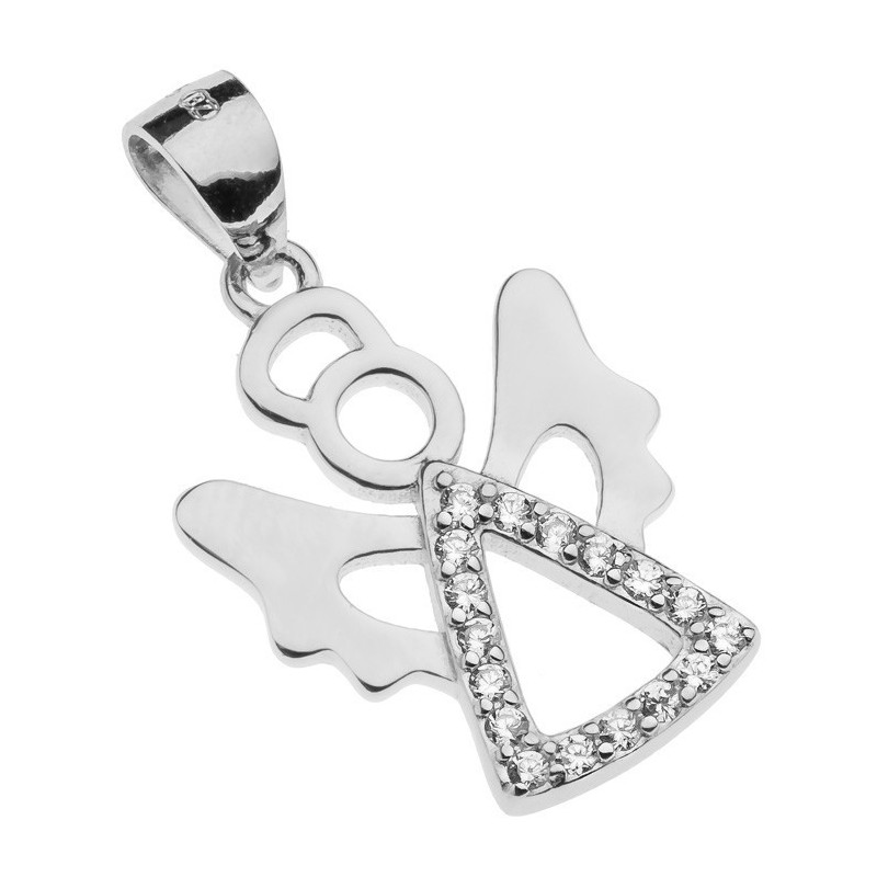 Stříbrný přívěsek - anděl, čiré kulaté zirkony