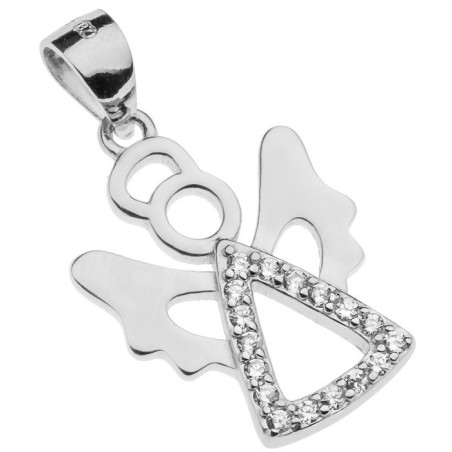 Stříbrný přívěsek - anděl, čiré kulaté zirkony
