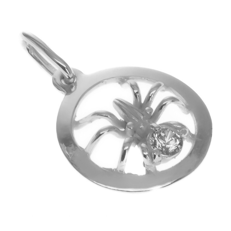 Stříbrný přívěsek - pavouk, čirý kulatý zirkon