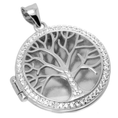 Stříbrný přívěsek na fotku - strom života, čiré kulaté zirkony