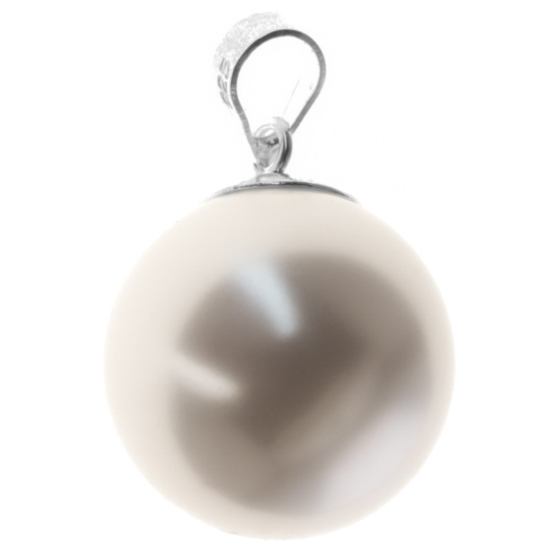 Stříbrný přívěsek - kulka, bílá syntetická perla ve tvaru kuličky