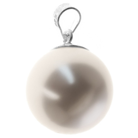 Stříbrný přívěsek - kulka, bílá syntetická perla ve tvaru kuličky