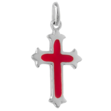 Stříbrný přívěsek - křížek, červená glazura