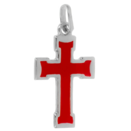 Stříbrný přívěsek - křížek, červená glazura