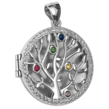 Stříbrný přívěsek na fotku - strom života, barevné kulaté zirkony
