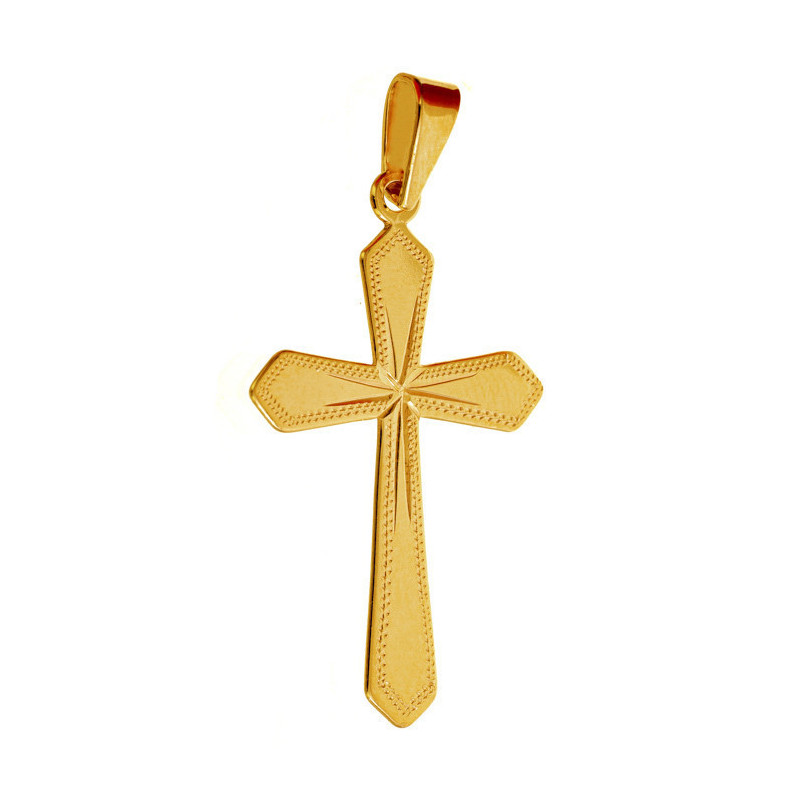 Pozlacený stříbrný přívěsek - křížek, s ručním gravírem