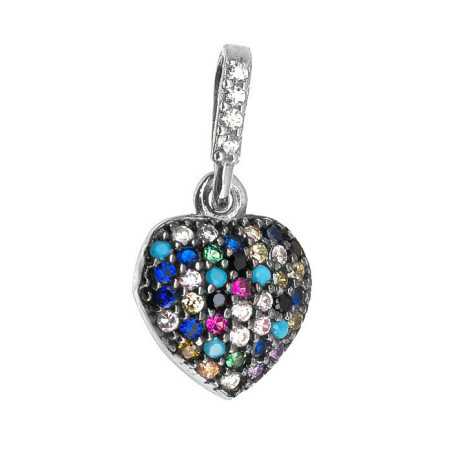 Stříbrný přívěsek - srdíčko, barevné kulaté zirkony