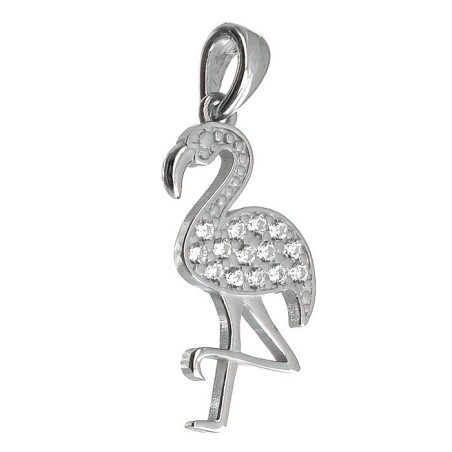 Stříbrný přívěsek - plameňák, čiré kulaté zirkony