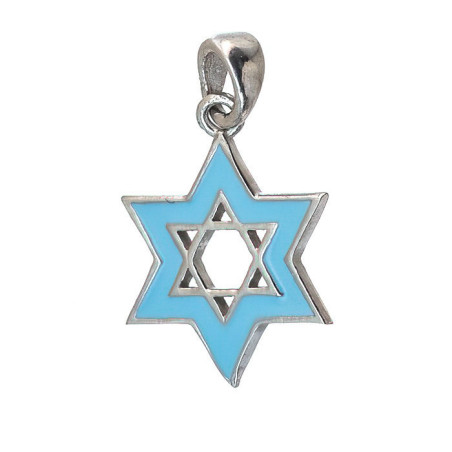 Stříbrný přívěsek - Davidová hvězda, modrá glazura
