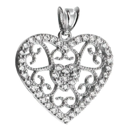 Stříbrný přívěsek - srdíčko, čiré kulaté zirkony