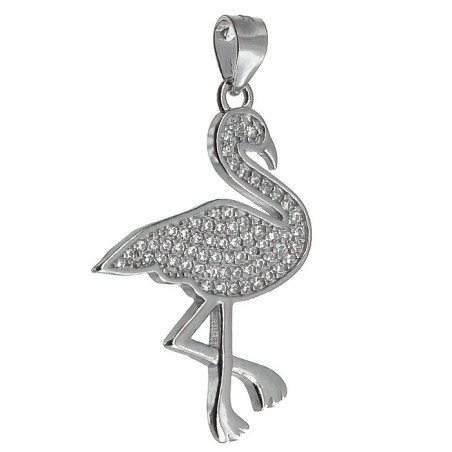 Stříbrný přívěsek - plameňák, čiré kulaté zirkony