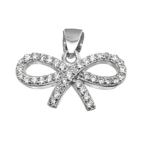 Stříbrný přívěsek - mašle, čiré kulaté zirkony