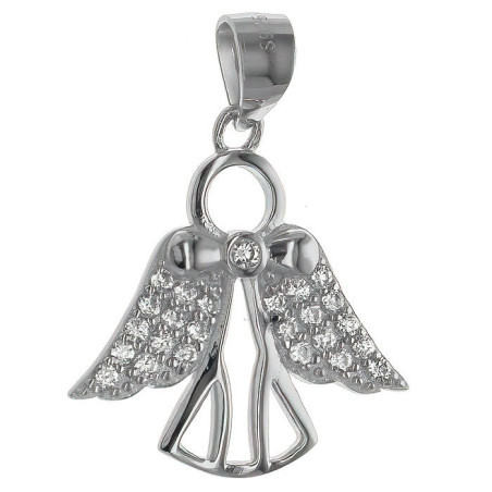 Stříbrný přívěsek - anděl, čiré kulaté zirkony