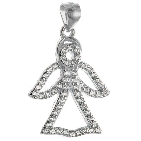 Stříbrný přívěsek - anděl, čiré kulaté zirkony