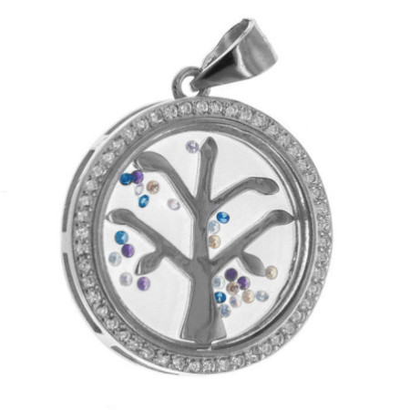 Stříbrný přívěsek - strom života, barevné kulaté zirkony