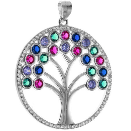 Stříbrný přívěsek - strom života, barevné kulaté zirkony