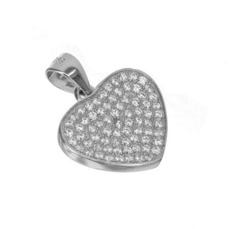 Stříbrný přívěsek - srdíčko, čiré kulaté zirkony
