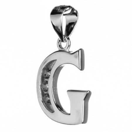 Stříbrný přívěsek - písmeno G, čiré kulaté zirkony