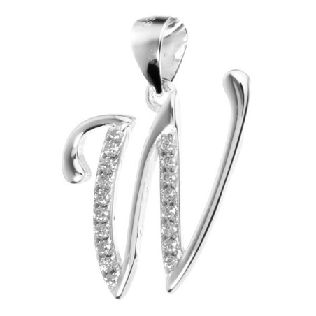 Stříbrný přívěsek - písmeno W, čiré kulaté zirkony