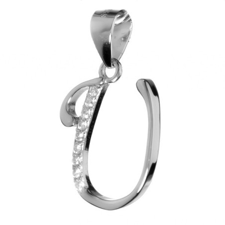 Stříbrný přívěsek - písmeno U, čiré kulaté zirkony