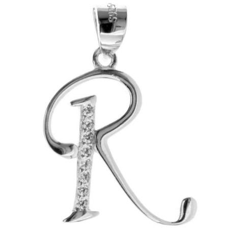 Stříbrný přívěsek - písmeno R, čiré kulaté zirkony