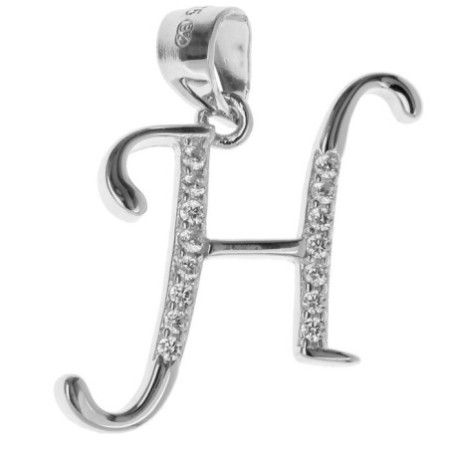 Stříbrný přívěsek - písmeno H, čiré kulaté zirkony