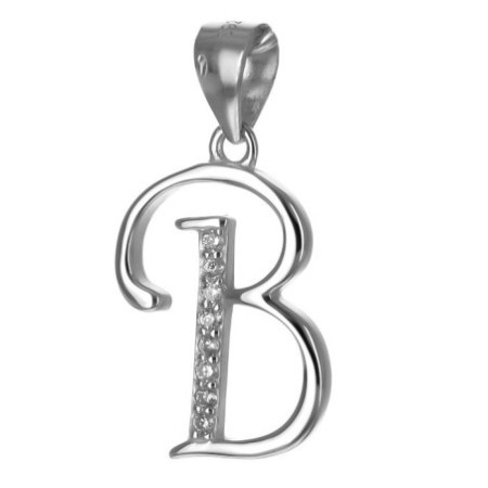 Stříbrný přívěsek - písmeno B, čiré kulaté zirkony