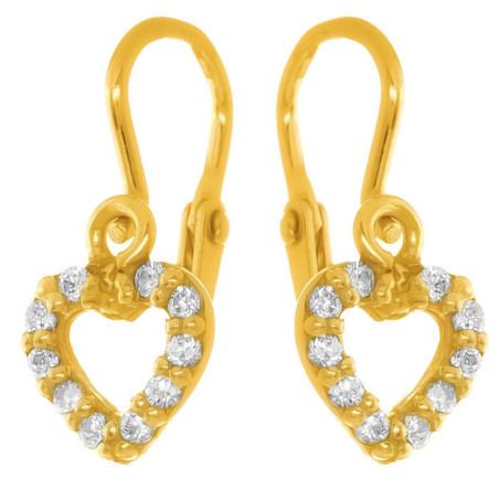 Pozlacené stříbrné náušnice - srdíčka, čiré kulaté zirkony