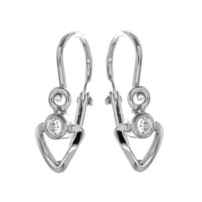 Stříbrné náušnice - srdíčka, čirý kulatý zirkon