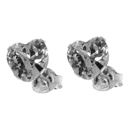 Stříbrné náušnice - srdíčka, čirý zirkon, velikost 8 mm
