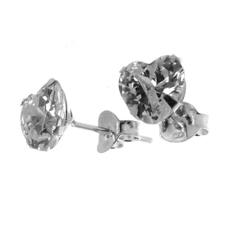 Stříbrné náušnice - srdíčka, čirý zirkon, velikost 7 mm