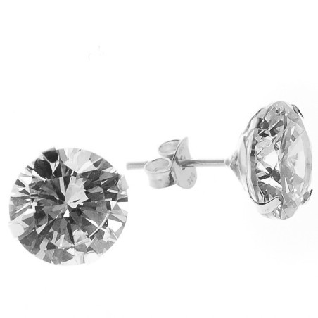 Stříbrné náušnice - čirý kulatý zirkon, průměr 10 mm