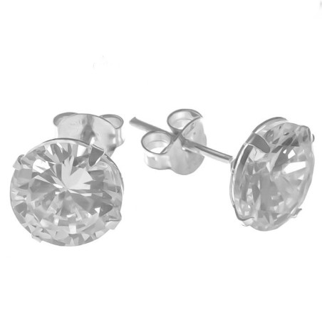 Stříbrné náušnice - čirý kulatý zirkon, průměr 8 mm