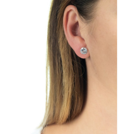 Stříbrné náušnice - čirý kulatý zirkon, průměr 8 mm