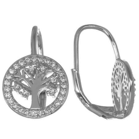 Stříbrné náušnice - strom života, čiré kulaté zirkony