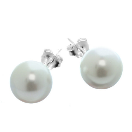 Stříbrné náušnice - bílá syntetická perla ve tvaru kuličky, průměr 10 mm